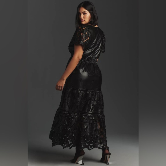 Anthropologie The Somerset Collection Maxi Dress: Faux Leather Embroidered - Picture 7 of 12